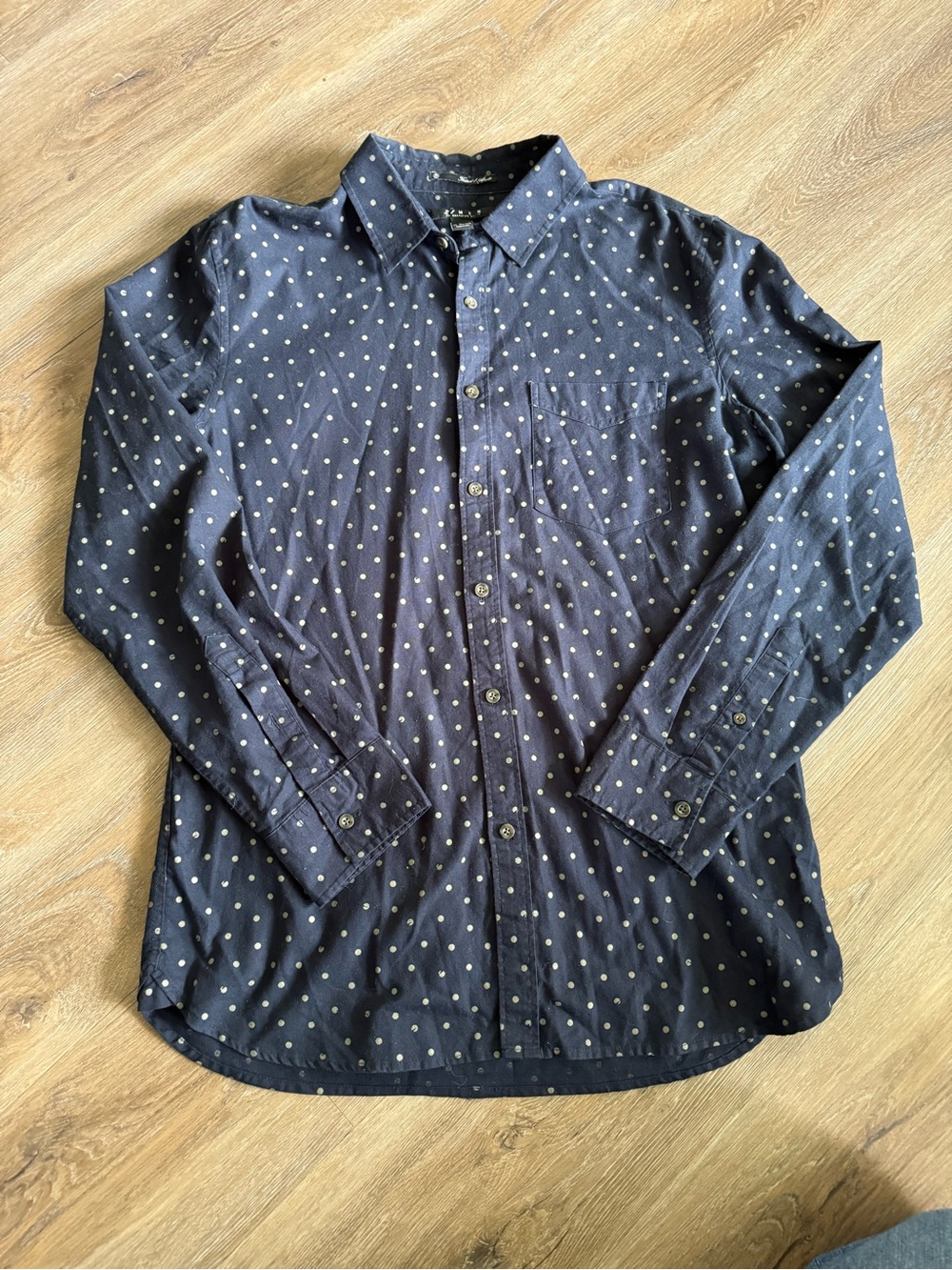 Men's medium Navy Polka Dot Button-Up Shirt